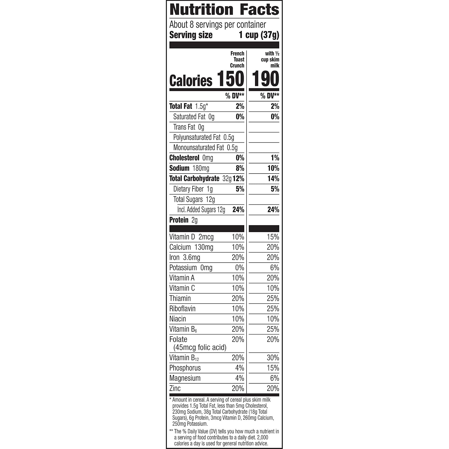 French Toast Crunch Breakfast Cereal, Crispy Sweetened Corn Cereal, 11.1 oz. Cereal Box
