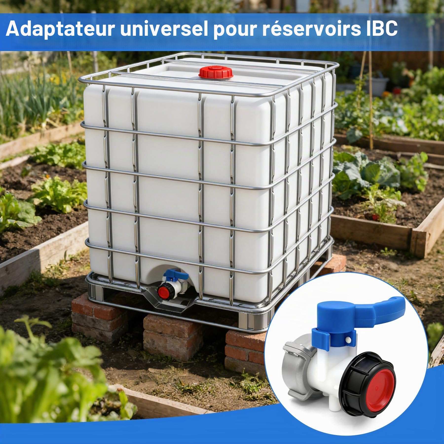 VEEKAY DN50 (75mm) Adaptateur Robinet Cuve 1000L,Adaptateur IBC,Vidange Papillon Plastique,pour Reservoir d'eau de Pluie,Conteneur,Réservoir IBC