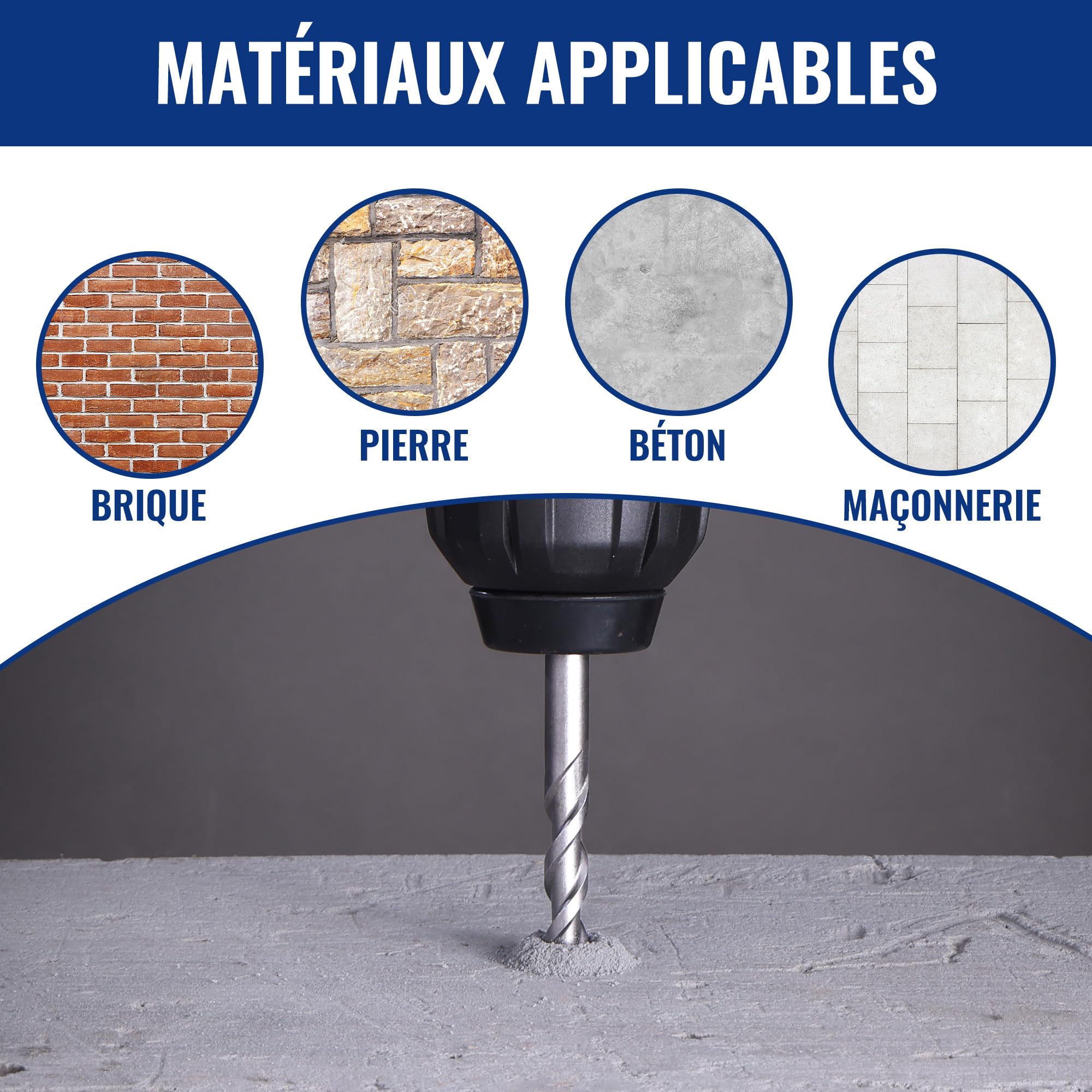 WORKPRO Jeu de 15 Forets et Burins SDS-Plus | Ensemble de Forets à Béton avec Burins Pointus et Plats pour Brique, Ciment, Pierre, Béton et Maçonnerie