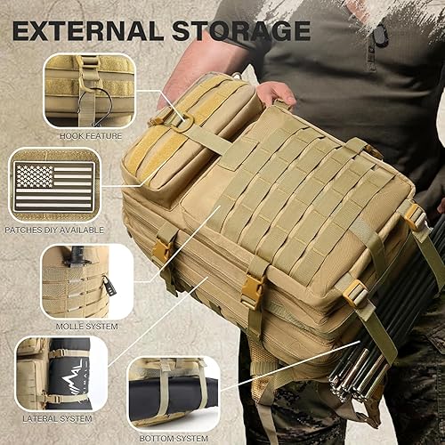 Miniatura 6 de Himal - Mochila táctica militar Mochila grande de 3 días de asalto del ejército Molle, 40L