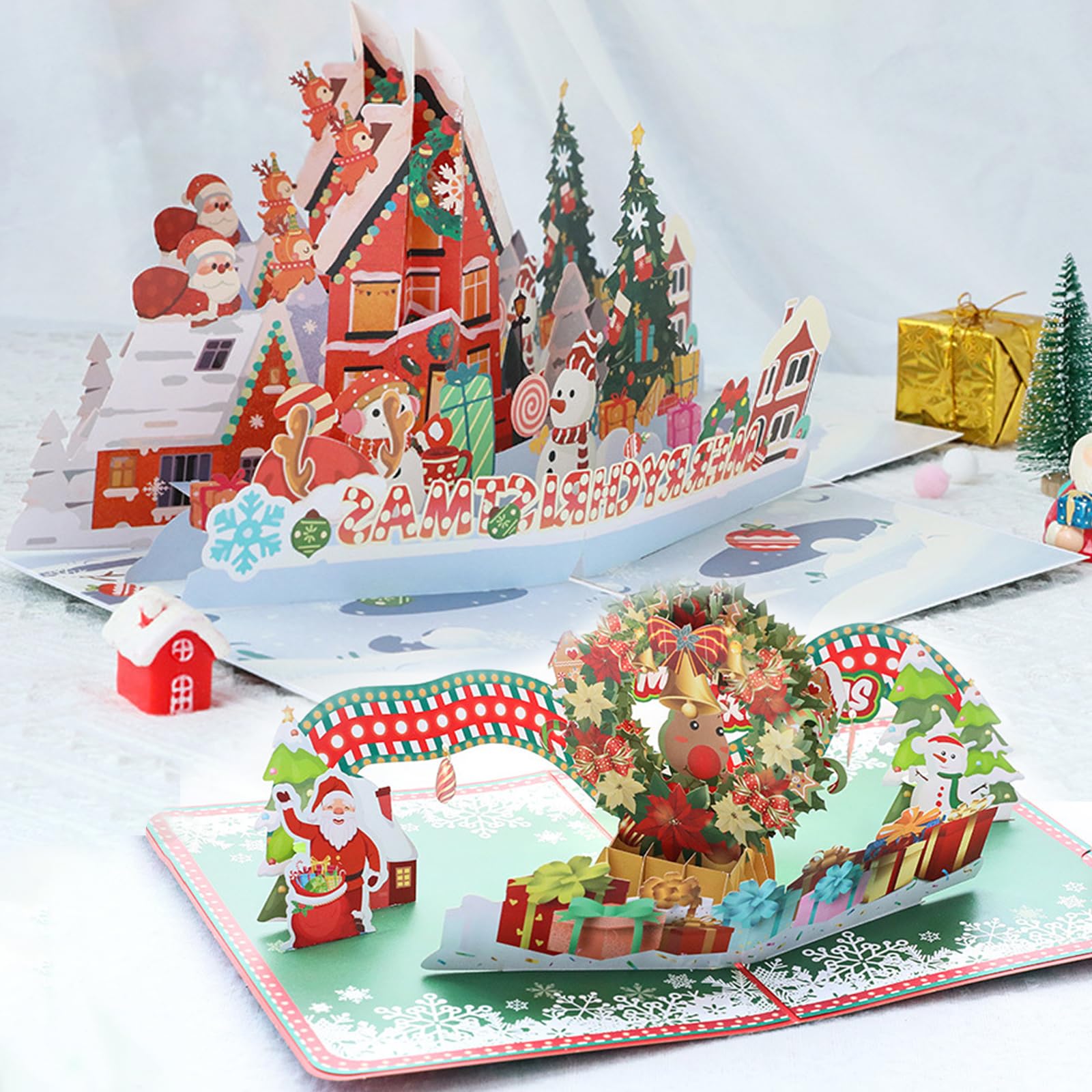 JSTHHTT 2 Pcs 3D Christmas Card, Christmas House 3D Pop Up card, Merry Christmas Greeting Card w Envelope - Image 4