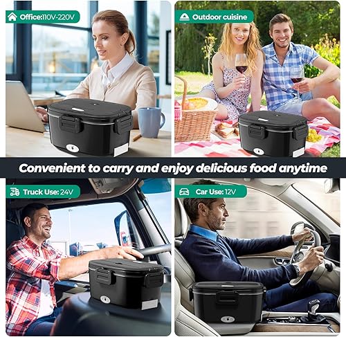 Miniatura 2 de Fiambrera eléctrica para adultos lonchera de 100 W con calefacción rápida para hombres y mujeres con recipientes dobles de acero inoxidable de 1.5