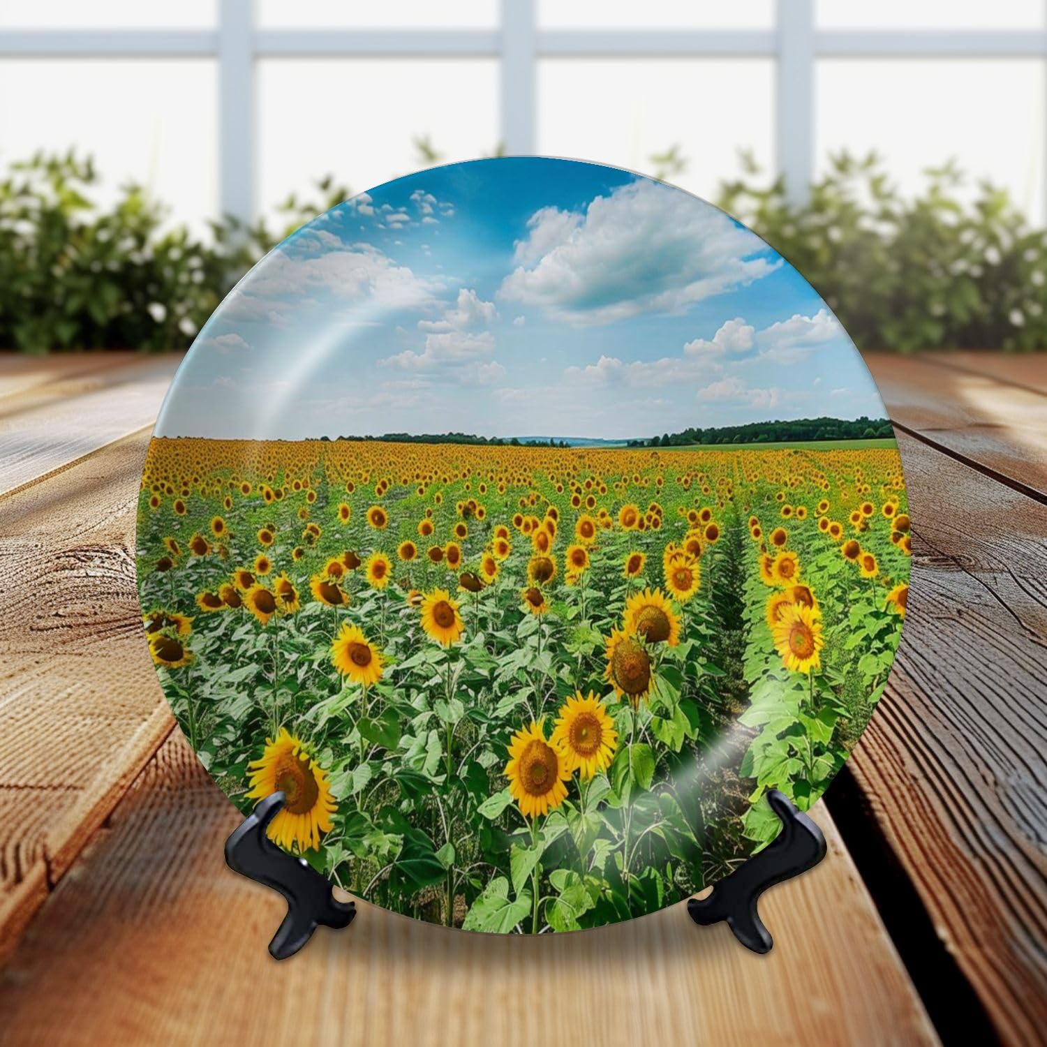 DISAOODANK Decorative Plates Beautiful Landscapes Sunflowers Summer Wall Decor Ceramic Ornament with Display Stand and Hook Up for Festival, Parties, Wedding 8