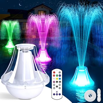 Bubbling Pool Fountain with Lights,Floating Pool Fountains with Anchor,Above Ground Pool Water Fountain Pump,Battery Powered Swimming Pool Floating Fountains for Inground Pool-1PCWhite | Battery Powered,Cordless,10 Lights,3 Spray Modes,Timer,Floating Fountains for Inground Pool,Above Ground,Swimming PoolWhite