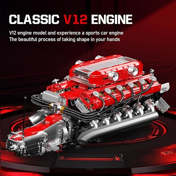 Mould King V12 Engine Model Kit That Runs, MOC Engineering Model Building Kit with Battery and Motor, 3472 PCS STEM Engineering Building Blocks for Adults