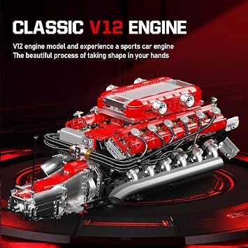 Mould King V12 Engine Model Kit That Runs, MOC Engineering Model Building Kit with Battery and Motor, 3472 PCS STEM Engineering Building Blocks for Adults