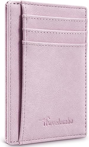 Cartera Travelambo delgada, minimalista, con bolsillo frontal, de piel, de tamaño mediano con bloqueo RFID, Rosa, medio, Minimalista
