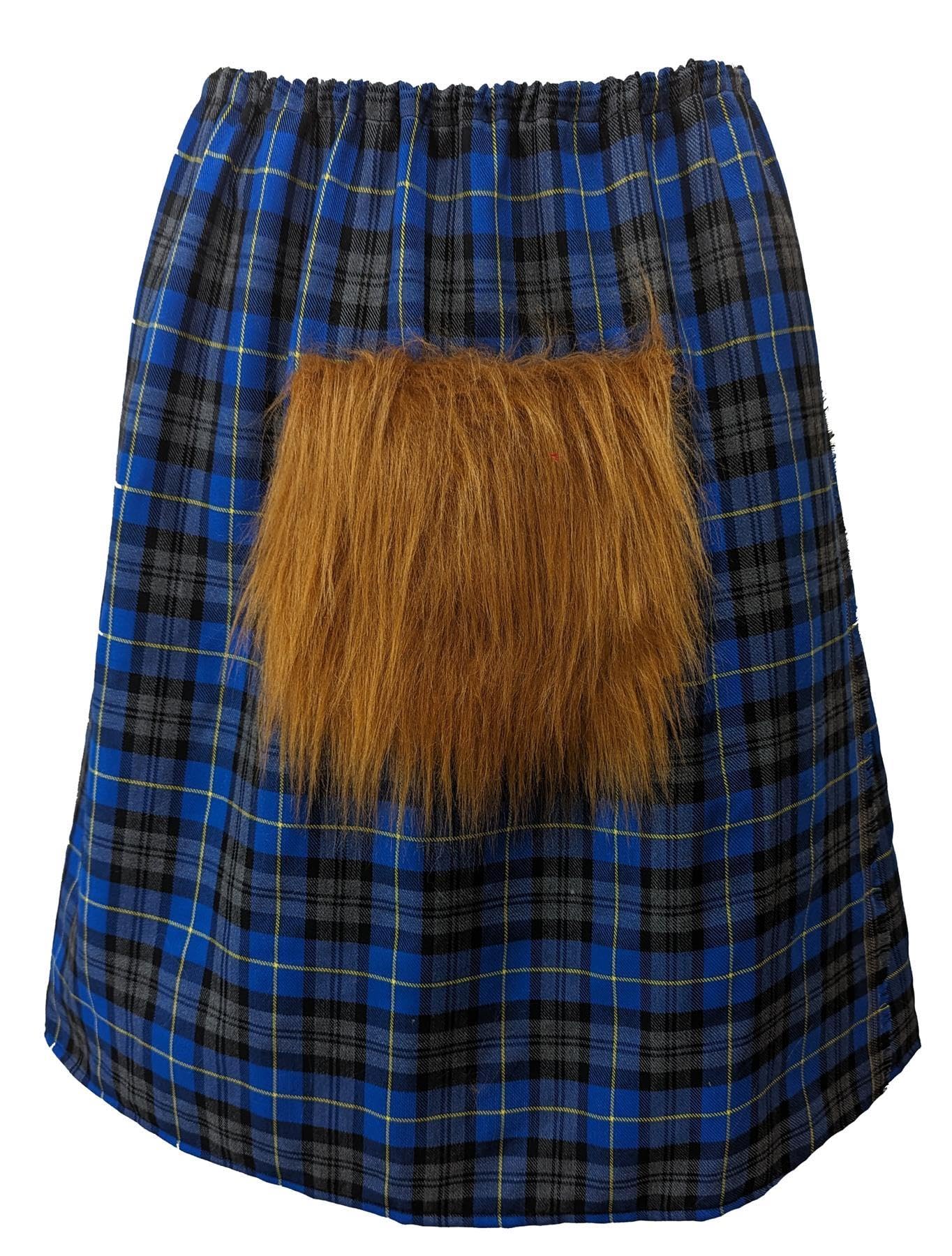 The Dragons Den Adults Blue Hunting Scottish Tartan Kilt & Sporran Highland Games Burns Night Fancy Dress [L-XL]