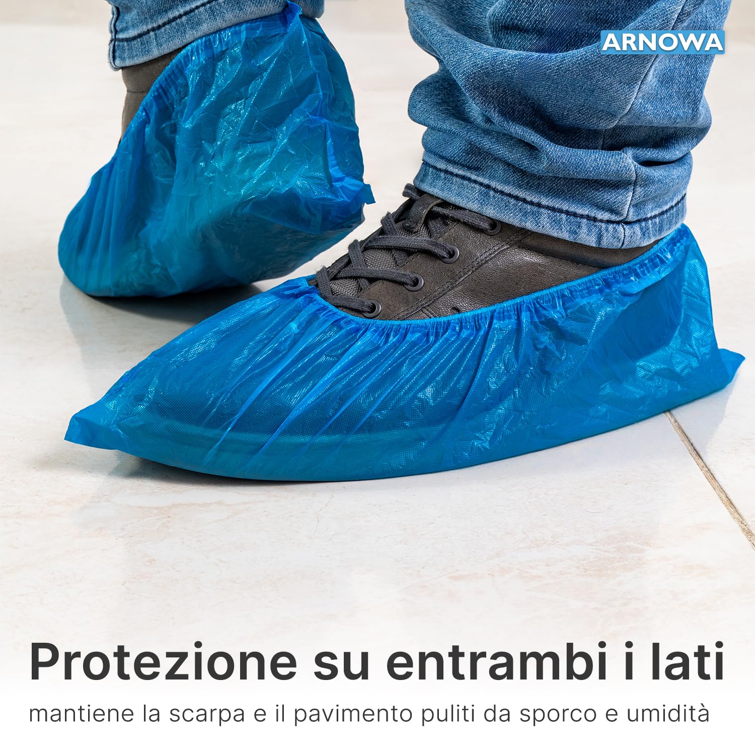 ARNOMED Copriscarpe Monouso Extra Forte in CPE Impermeabili Blu