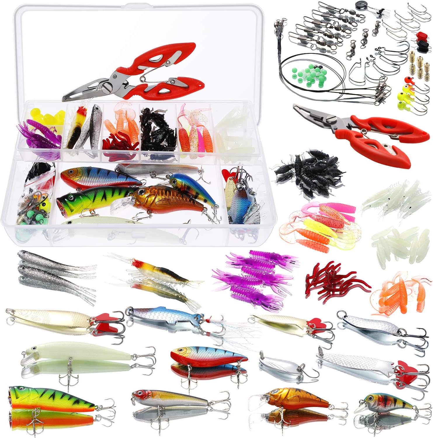 ルアーセット 123個 釣りセット海釣り プライヤー付 クリアケース付き ソフトルアー ハードルアー ワーム 釣具 シーバスバス釣り 淡水 ジグ ソフトルアー 多種類 トリプルフック付き Hombasis ルアー Amazon