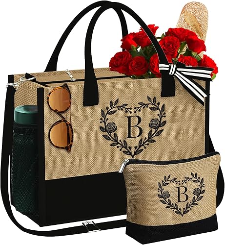 Regalos personalizados para mujeres, bolsa de yute con inicial con bolsa de maquillaje, regalos para mujeres, mamá, novia, cumpleaños, Amarillo, B disponible en Yaxa Colombia