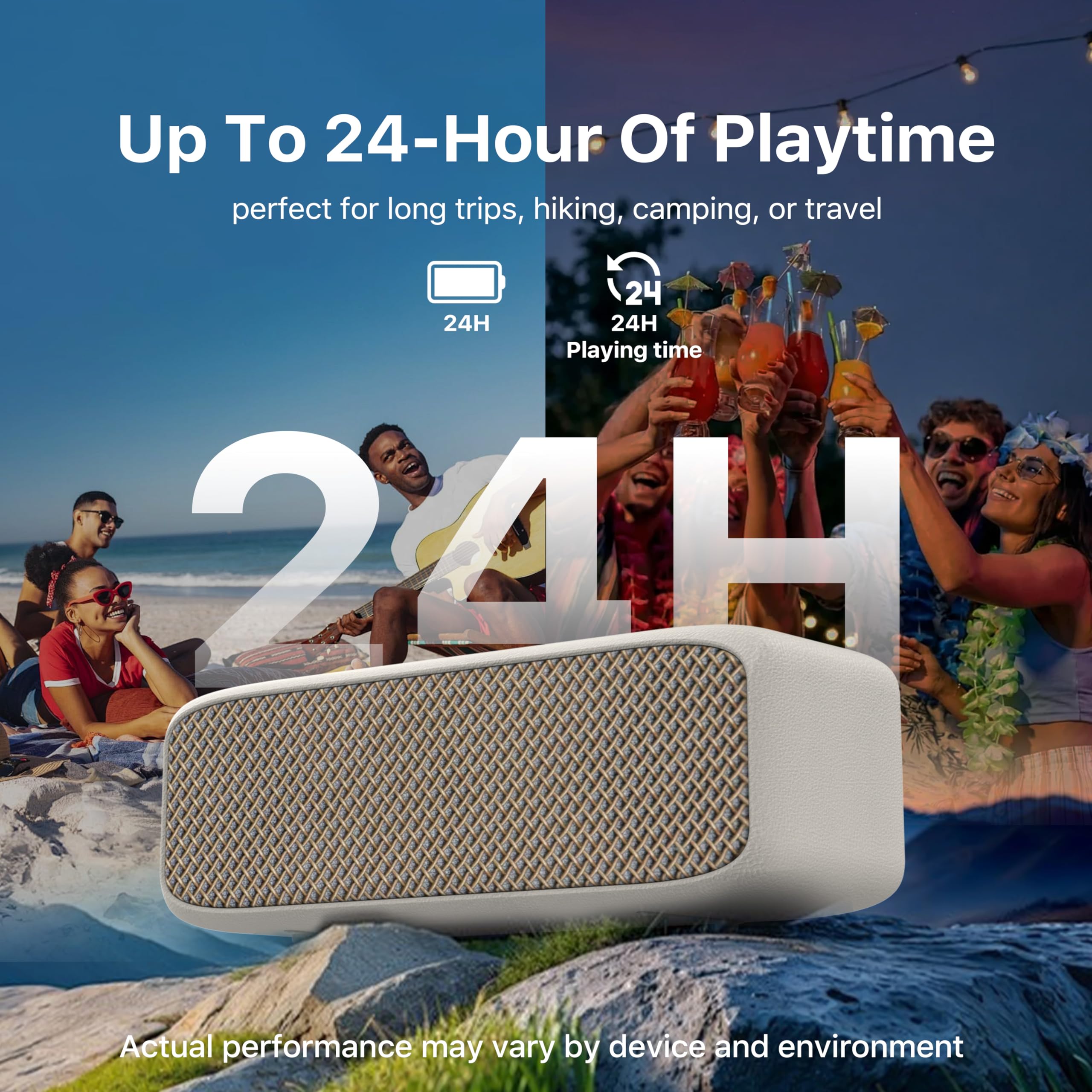 NOBIS 20W Altavoz Bluetooth Portátil IP68 | Hasta 24h reproducción, TWS estéreo, BT 6.0, modos EQ, manos libres y control por app – ideal para exteriores, viajes y hogar