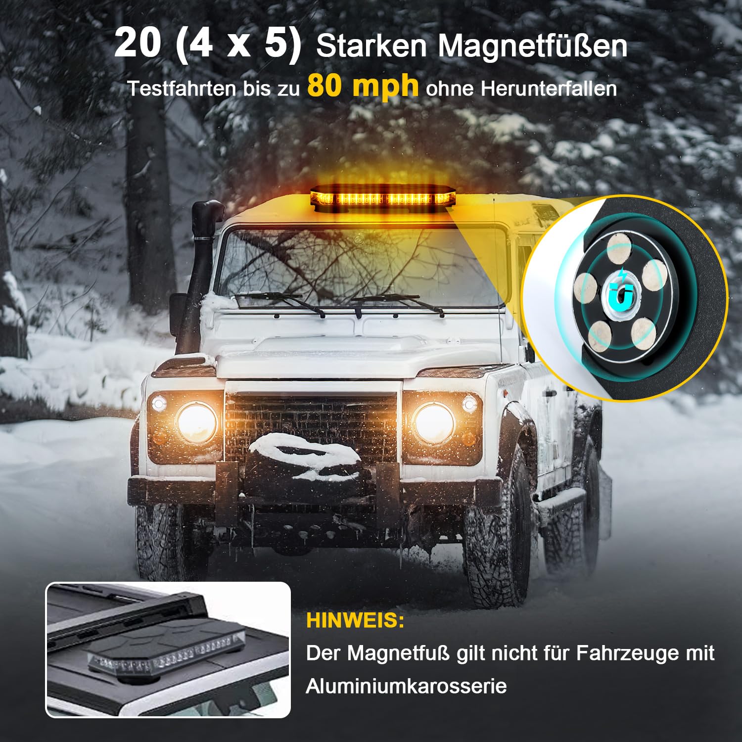 Obrotowe światło stroboskopowe LED, 12V-24V żółte światło awaryjne z 20 wytrzymałymi magnesami do pojazdów budowlanych wózka widłowego ciągnika przyczepy odśnieżarki