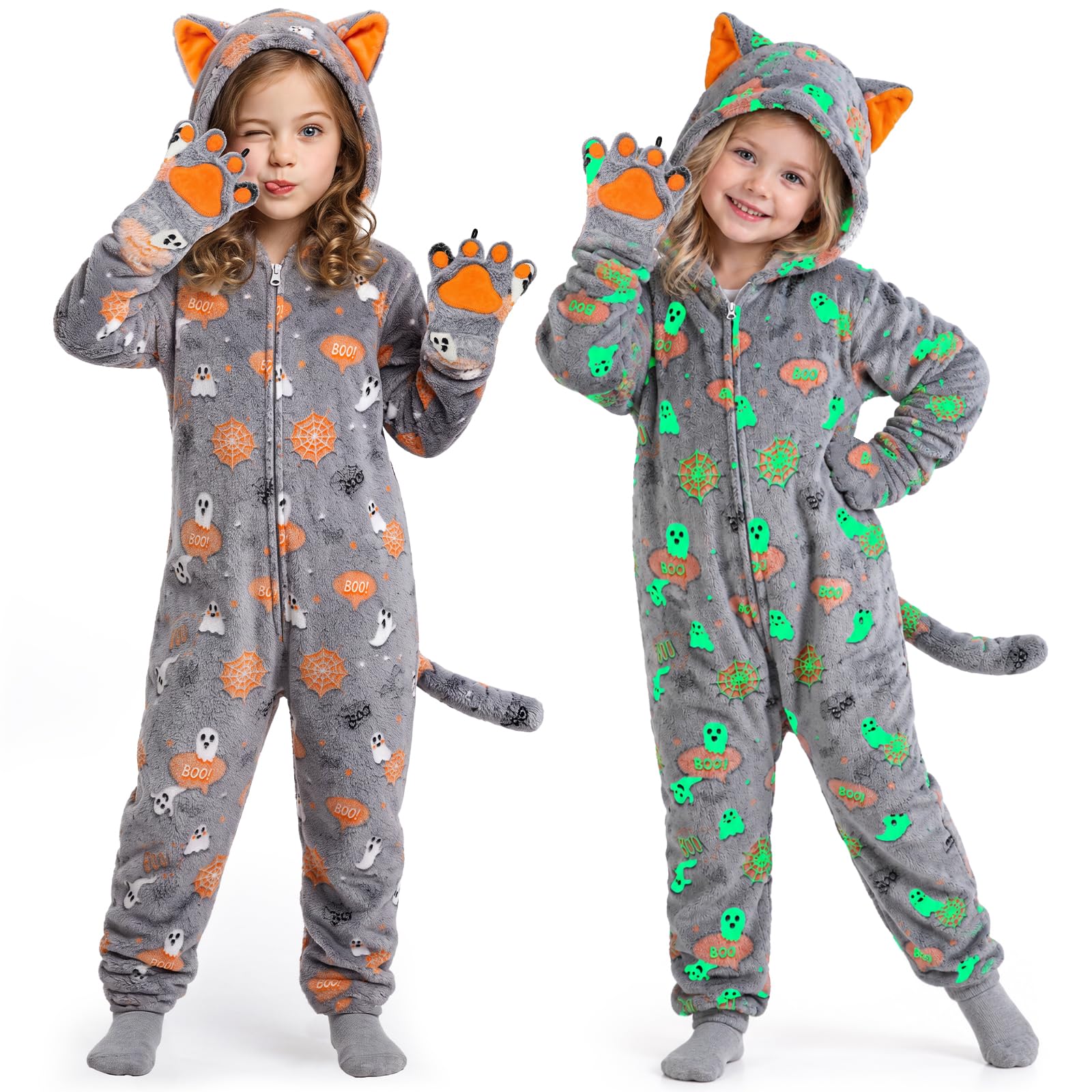 Joycover Halloween Cat Costume for Girls, Kids Glow in the Dark Cat Onesie