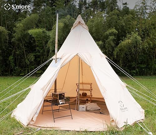 Miniatura 2 de S'more Tienda de campaña de lona glamping, tienda de campaña familiar para 4 estaciones para 34 personas, impermeable, resistente al viento y a la