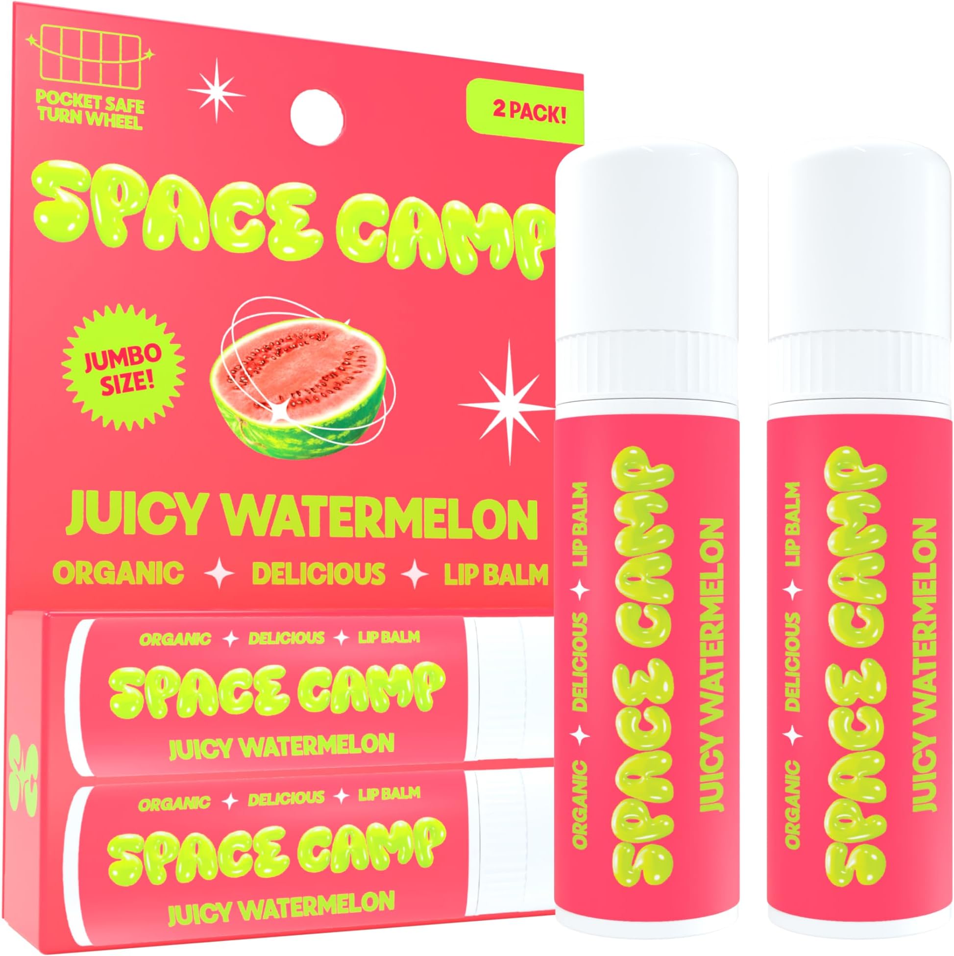 Space Camp - Jumbo Wellness Lip Balm: Organic Balm with Juicy Watermelon Flavour (Pack of 2)