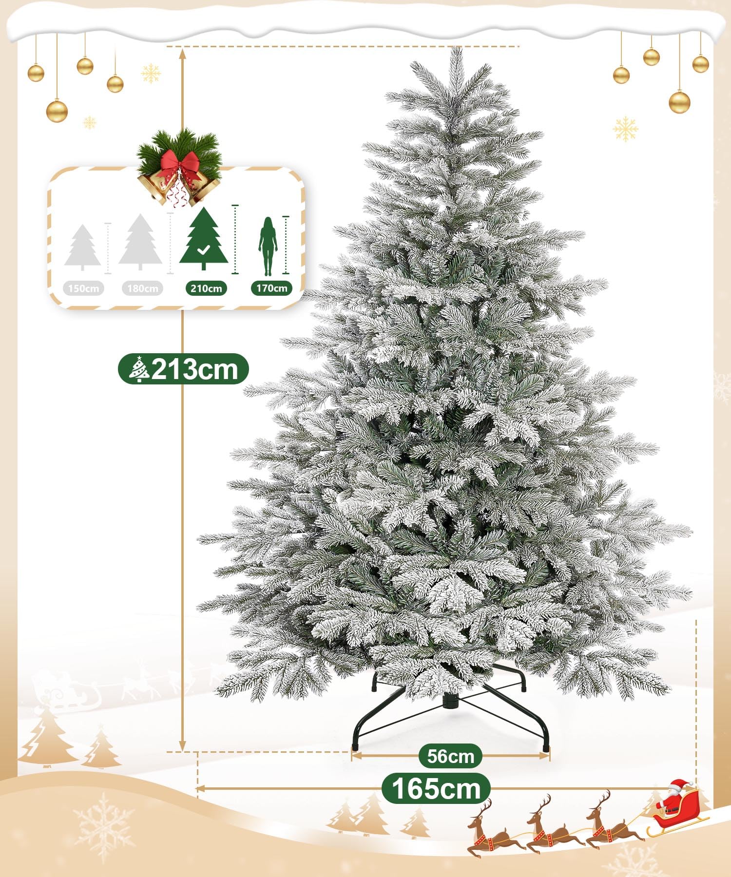 Yorbay Sapin de Noël artificiel avec flocage de neige, 210 cm, en polyéthylène et PVC, avec support en fer, pour décoration de Noël, convient comme décoration pour la maison, le bureau et le magasin