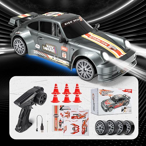 HappyGoLucky Voiture Télécommandée Drift, 1:24 Mini RC Drift Car, 2.4GHz, 4WD, 10-15KM/H, Mini Voiture Télécommandée avec Lumière LED, RC Jouet Garcon 3-12 Ans - Cadeaux de Noël Enfants - 8