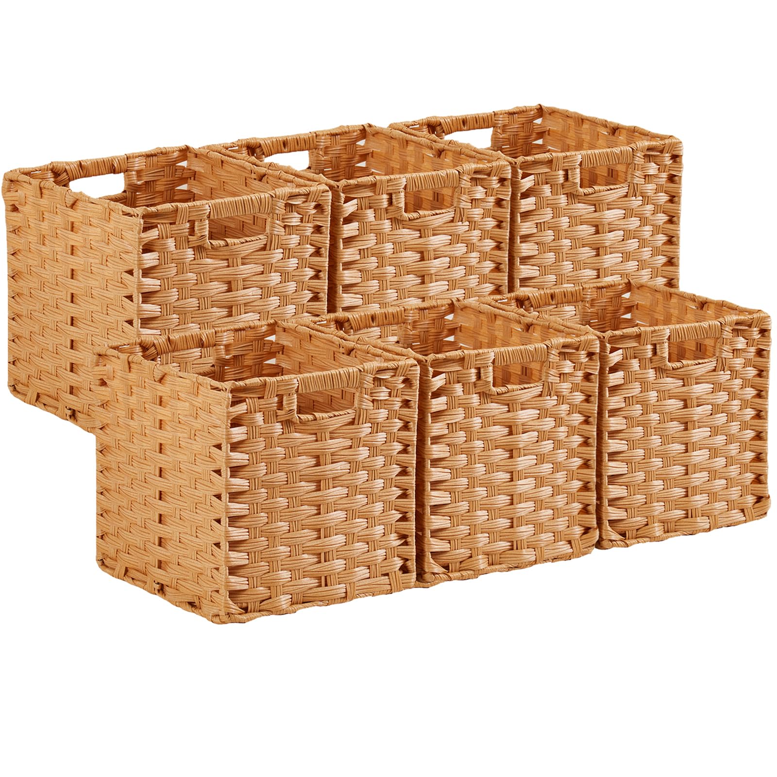 Caja de almacenamiento en forma de cubo, 25 x 25 x 25 cm, cesta de almacenamiento de ratán sintético para juguetes, ropa, estantes, guarderías, armarios, impermeables, no mohosas (beige