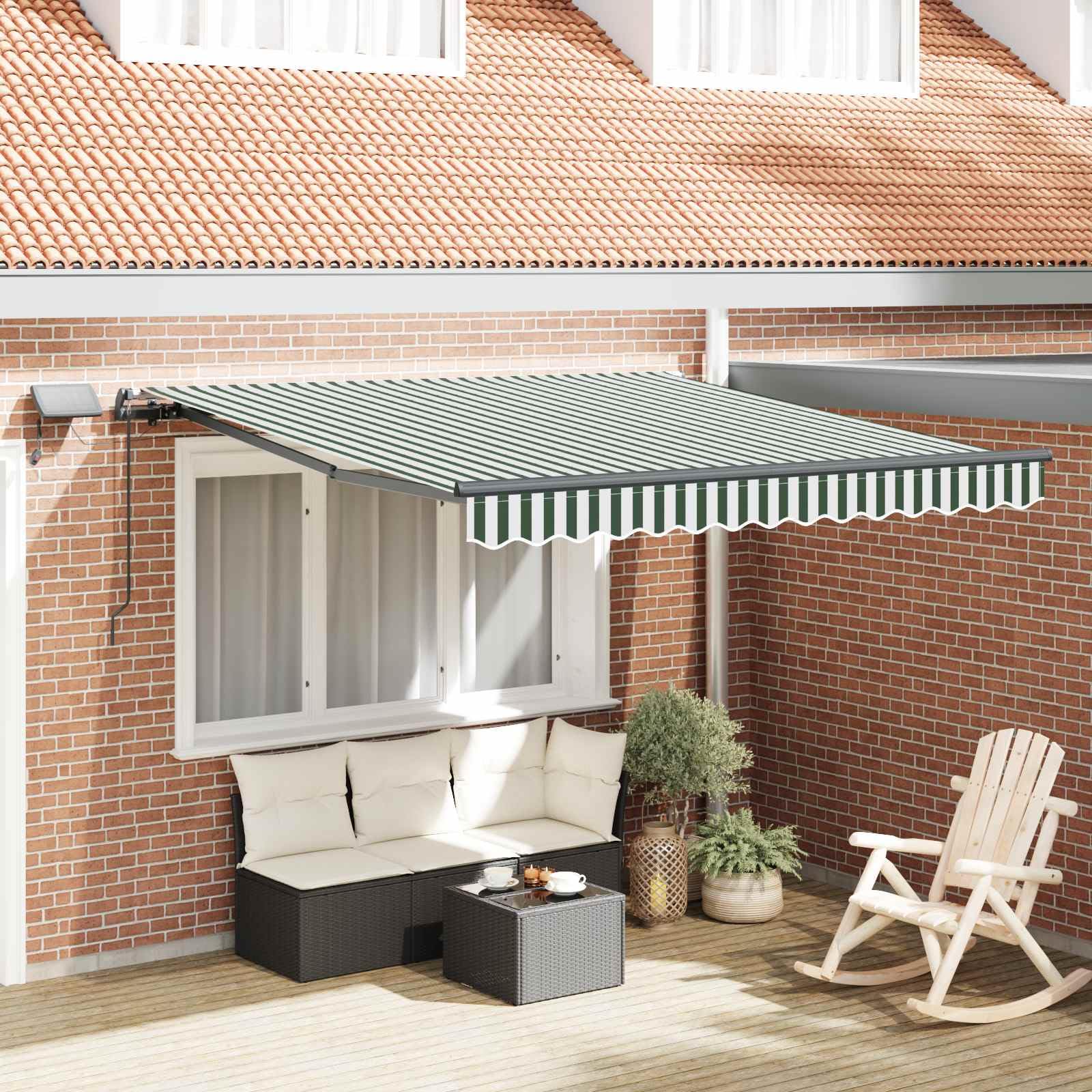 Markise mit Aluminiumgestell, Balkon/Terrasse, Grün-Weiß, 300 x 250 cm, 19.17kg