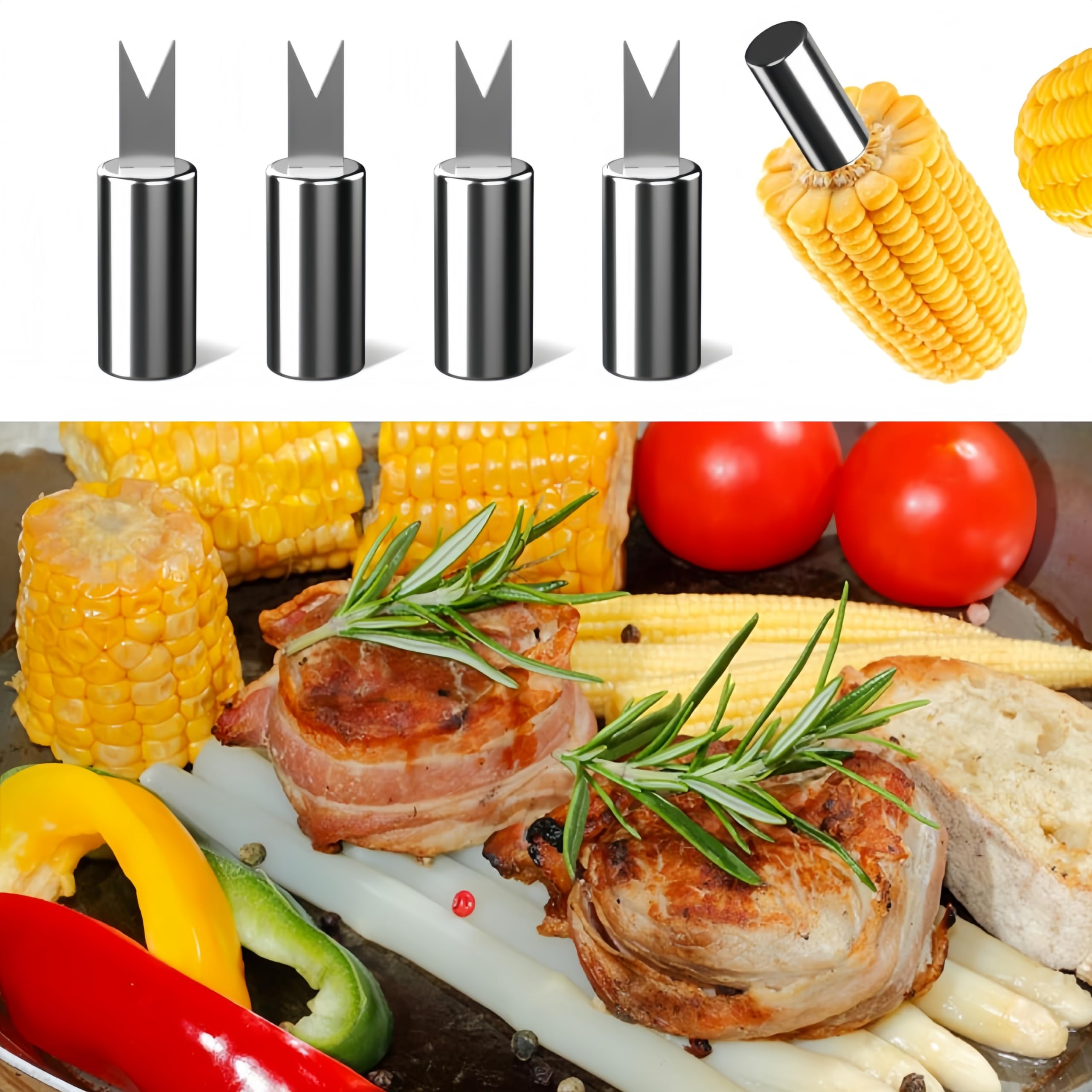 Forchette per mais in acciaio inossidabile, supporto per pannocchie, spiedini per pannocchie, forchette per frutta, cibo, forchette per mais, forchette per mais, utensili da cucina per barbecue