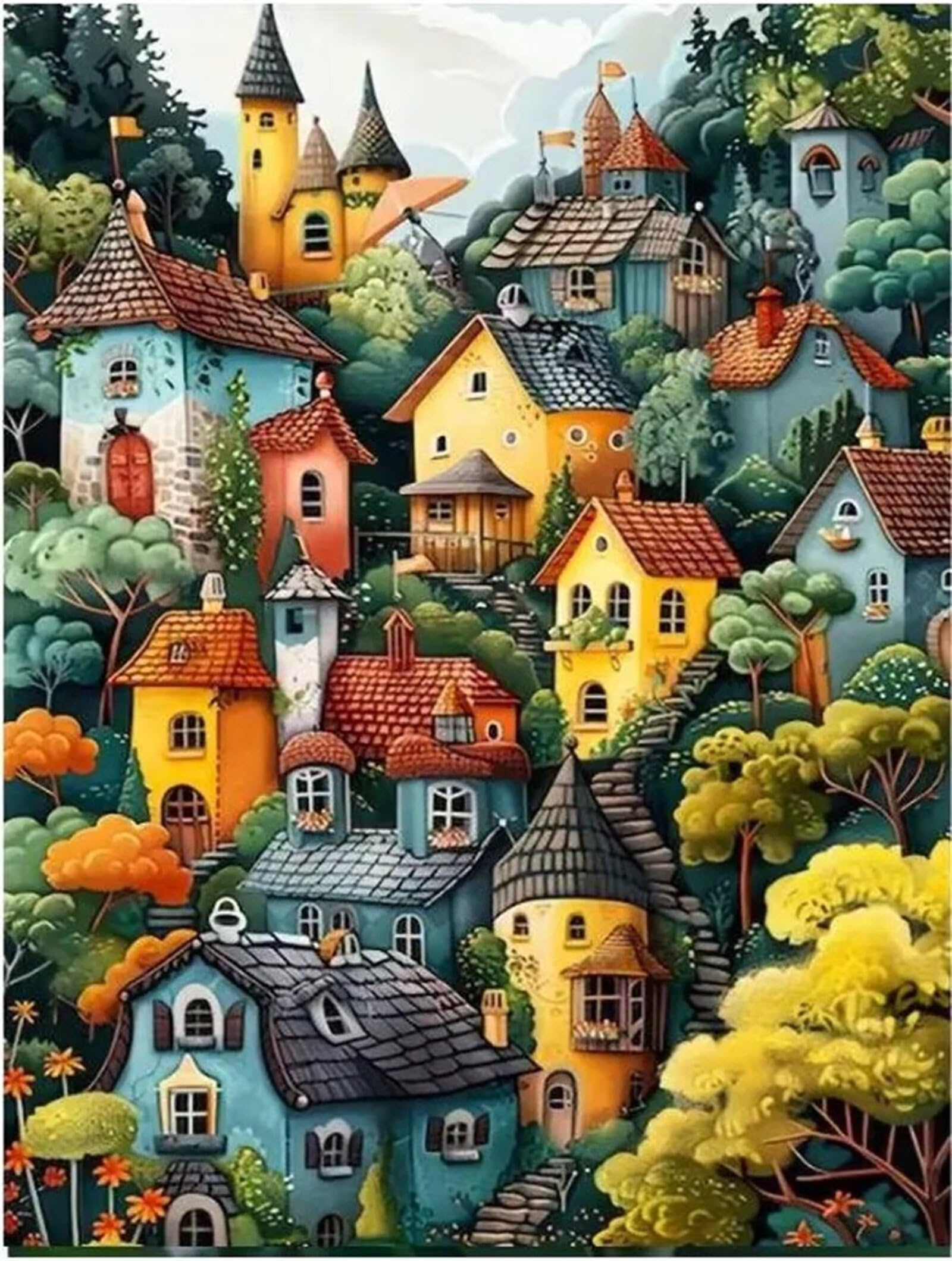 Puzzle 2000 Piezas Adultos Casas Retro árboles, Rompecabezas Adultos Dificil 100x70cm, Estimula la Concentración y Antiestrés, Juego de Habilidad para Toda la Familia