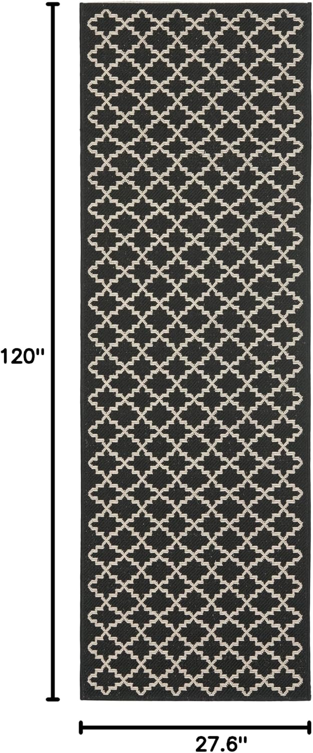 SAFAVIEH Washable Rug Outdoor Courtyard Collection - 2'3" x 10' Runner, Black & Beige, Non-Shedding & Easy Cleaning, Ideal for Patio, Entryway, Mudroom, Hallway, Kitchen (CY6919-226)