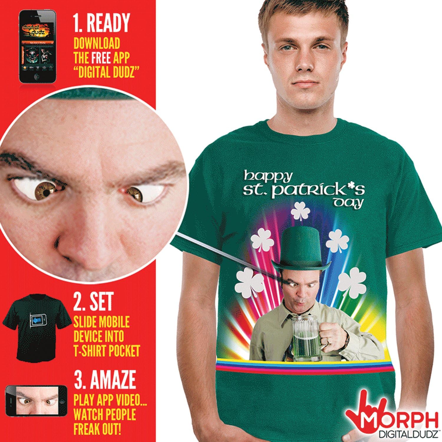 Digital Dudz Cross-Eyed Drinking St. Patricks Day Shirt Digital T-Shirt (Large, Green)