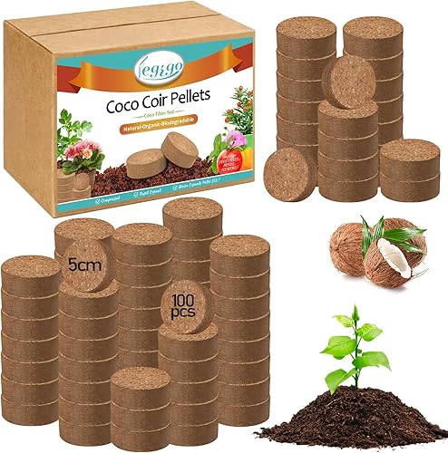 Legigo 100 pellets de fibra de coco orgánico de 1.969 in para plantas, tierra comprimida de coco para macetas, pellets de fibra de coco para