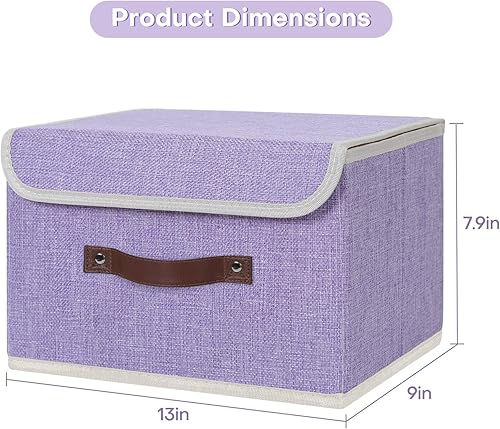 Miniatura 71 de ANMINY 2 contenedores de almacenamiento con tapa, asas de piel sintética, cajas de almacenamiento de plástico PP, decorativas, plegables, de tela