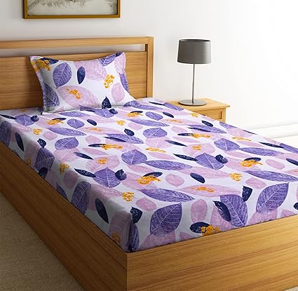 NEW LEAF Glace Cotton 160 TC Kids Printed King Size Single Bed Sheet with 1 Pillow Covers (4X6 feet Bed, Sky Blue Loin)