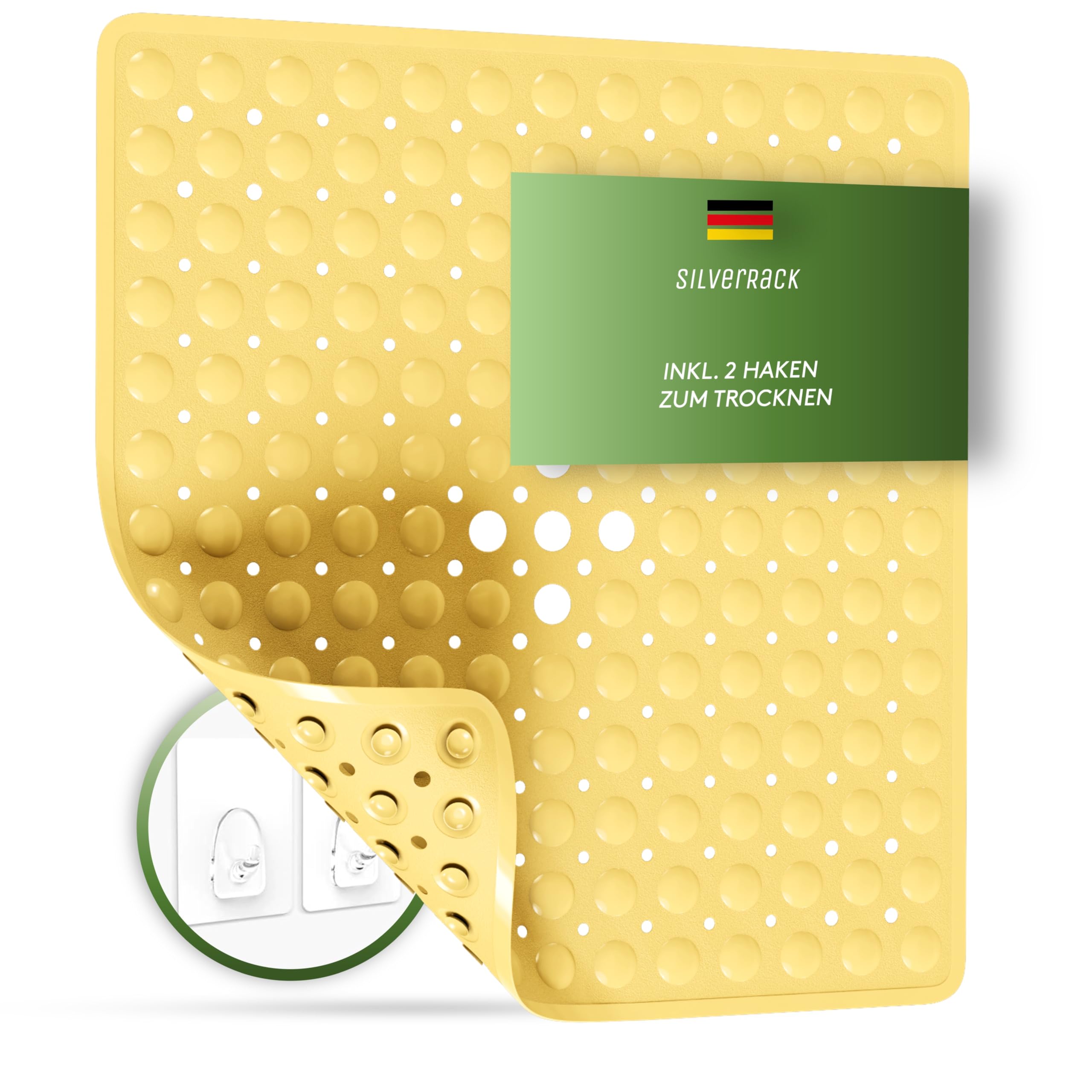 SilverRack Duschmatte rutschfest 53 x 53 cm (Gelb) - rutschfeste Duschmatte BPA frei für Kinder - rutschfeste Badematte maschinenwaschbar und schimmelresistent -