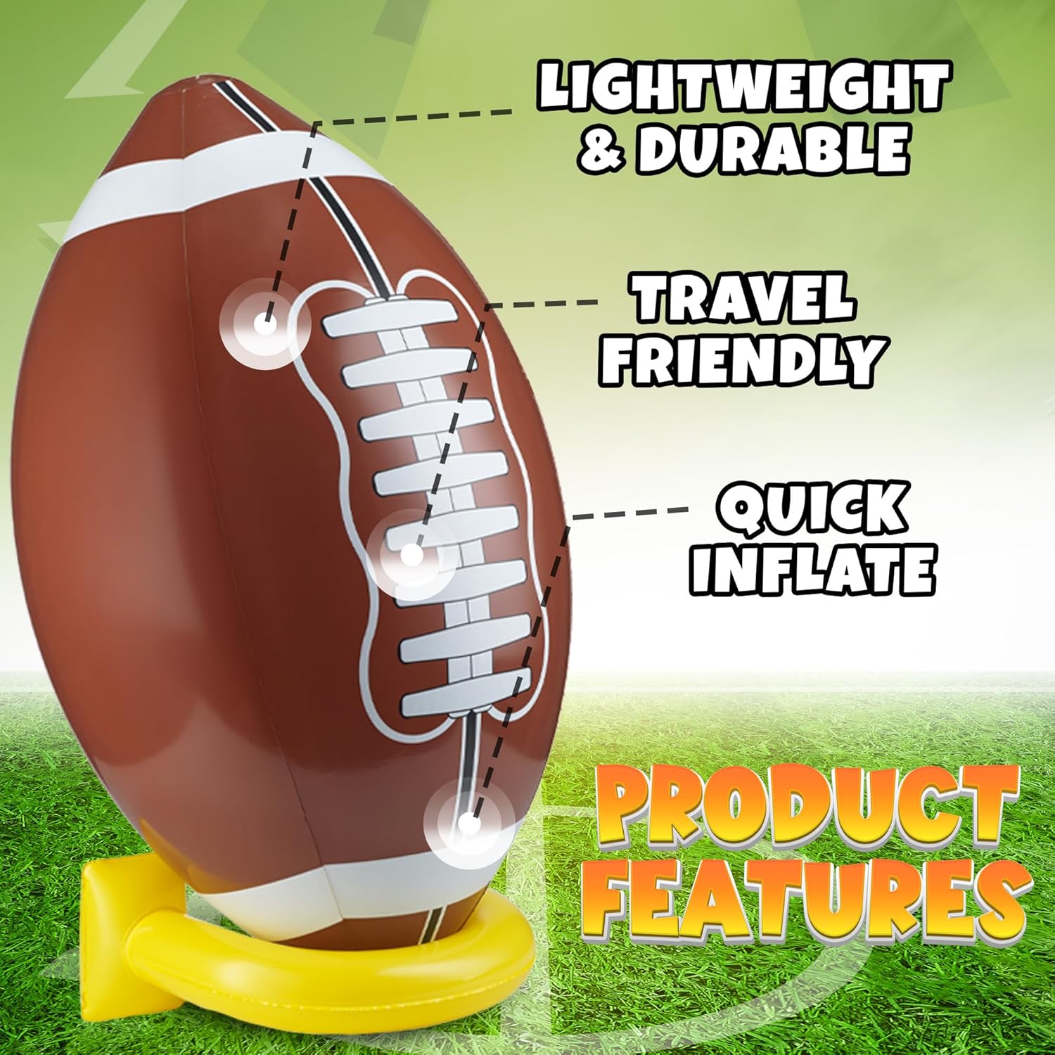 36" Jumbo Football Party Decorations With Tee - Big Giant Size Blow Up Football Toy For Outdoor Games, Party Supplies, Birthday Decorations, Gameday Tailgate Fun Activities For Kids And Adults