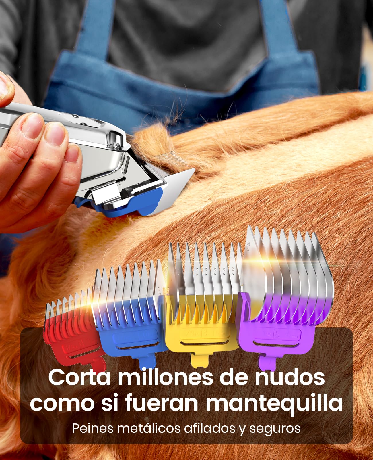 oneisall Quiet Cortapelos para Perros con Peine Guía Metálico, Profesional Cortapelos Perros y Gatos sin Cable, Alto Rendimiento Maquina pelar Perros pelo grueso, rizado, fino, largo y ondulado