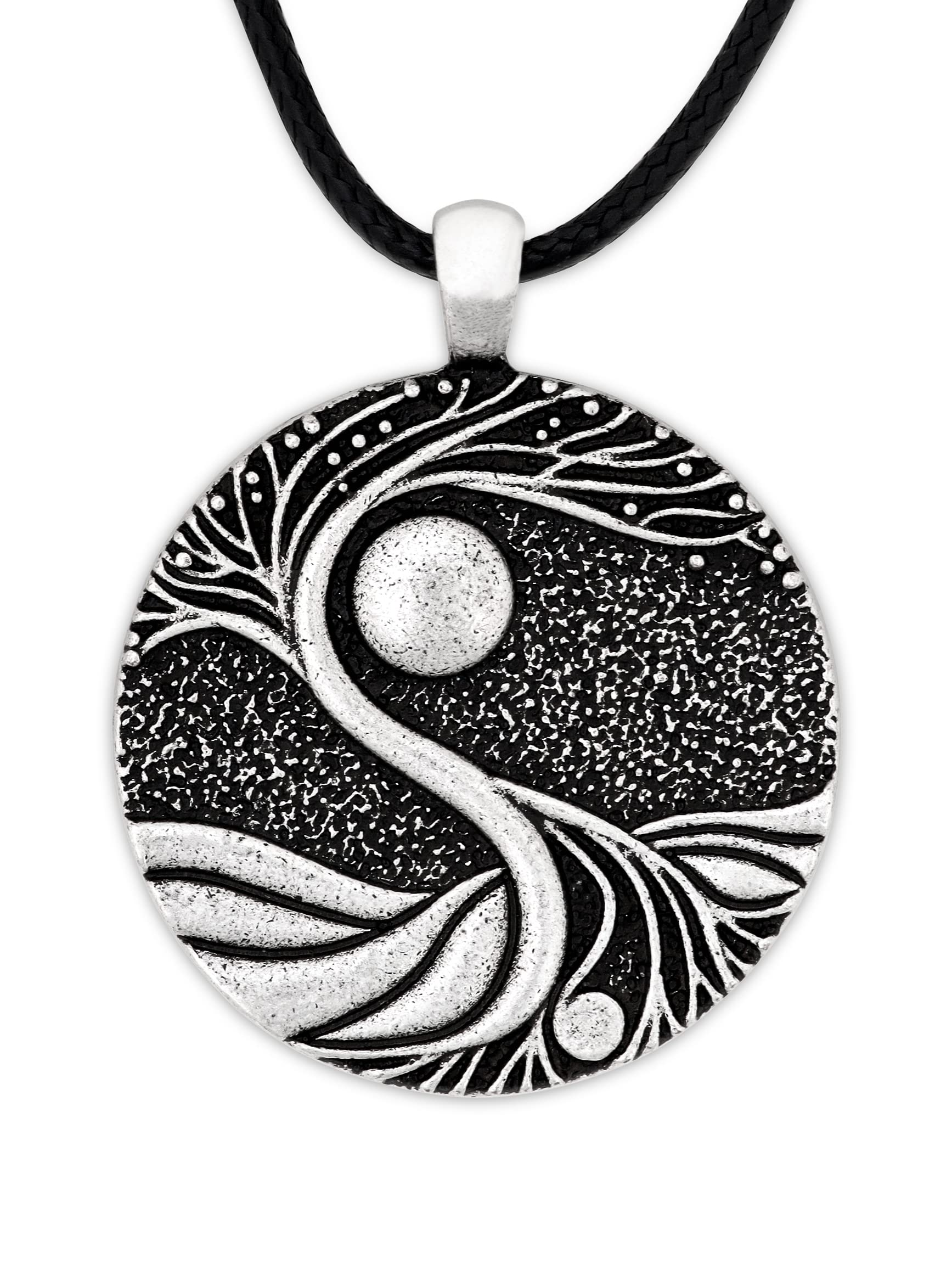 Tree of Life Necklace, Vintage Antique Tree of Life Moon Pendant, Faux Leather Cord, Vintage Jewelry Gift for Women