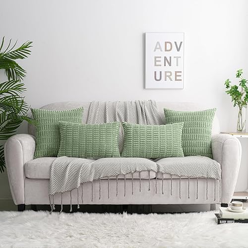 Miniatura 5 de HWY 50 Juego de 2 fundas de cojín decorativas de pana de 18 x 18 pulgadas, suaves, estilo bohemio, a rayas, para sofá, sala de estar, cama, color