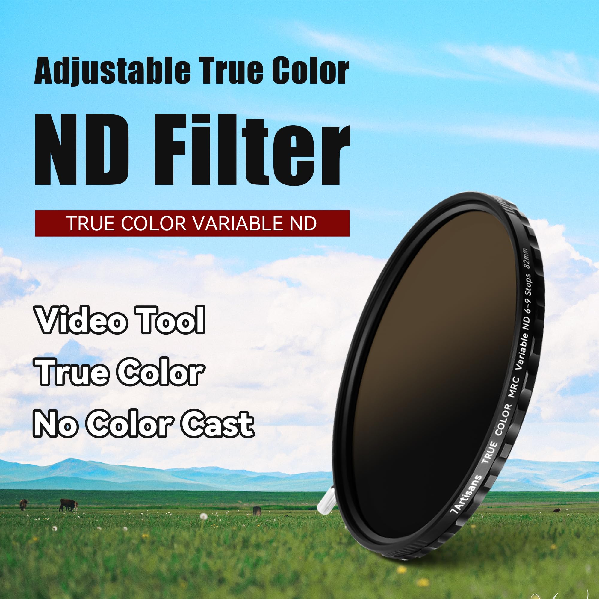 7artisans True Color VND regulowany filtr neutralnej gęstości, 2-5 poziomów/6-9 poziomów, regulowany VND67 mm/72 mm/77 mm/82 mm, filtr polaryzacyjny o neutralnej gęstości, do obiektywu aparatu, filtr