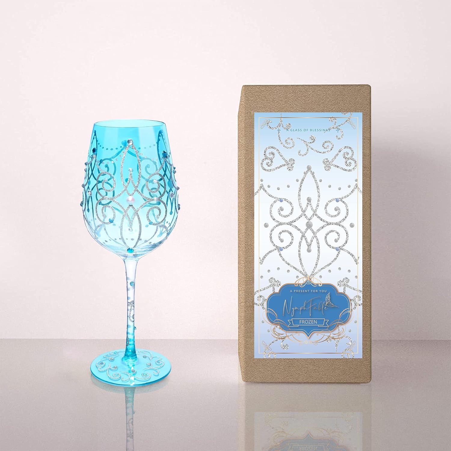 NymphFable Colorful Wine Glass Blue Princess Artisan Painted 15oz Personalised Gift for Birthdays Valentine's Day - Image 6