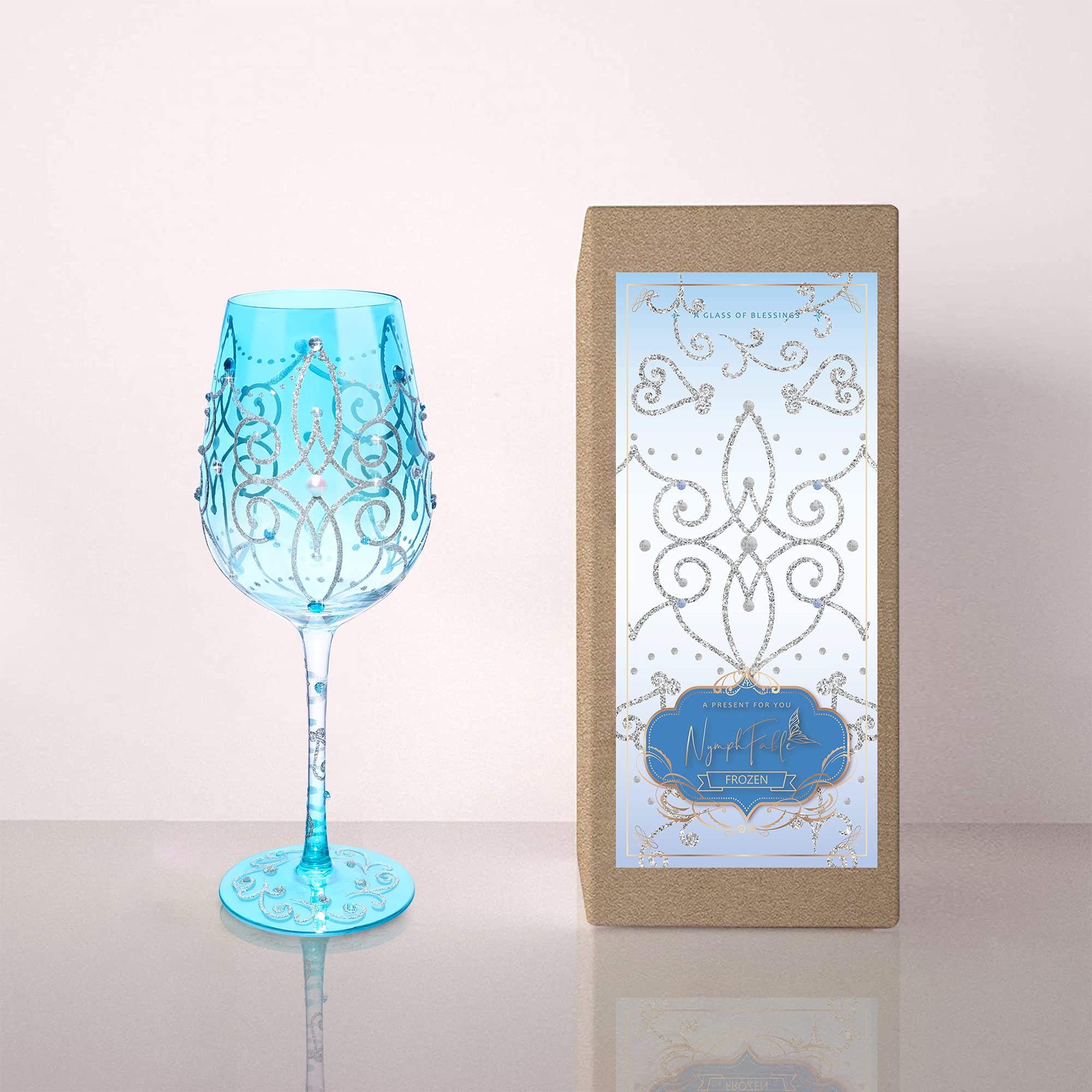 Hand-Painted Blue Princess Wine Glass - Personalized Gift -6 Hand-Painted Blue Princess Wine Glass - Personalized Gift -6