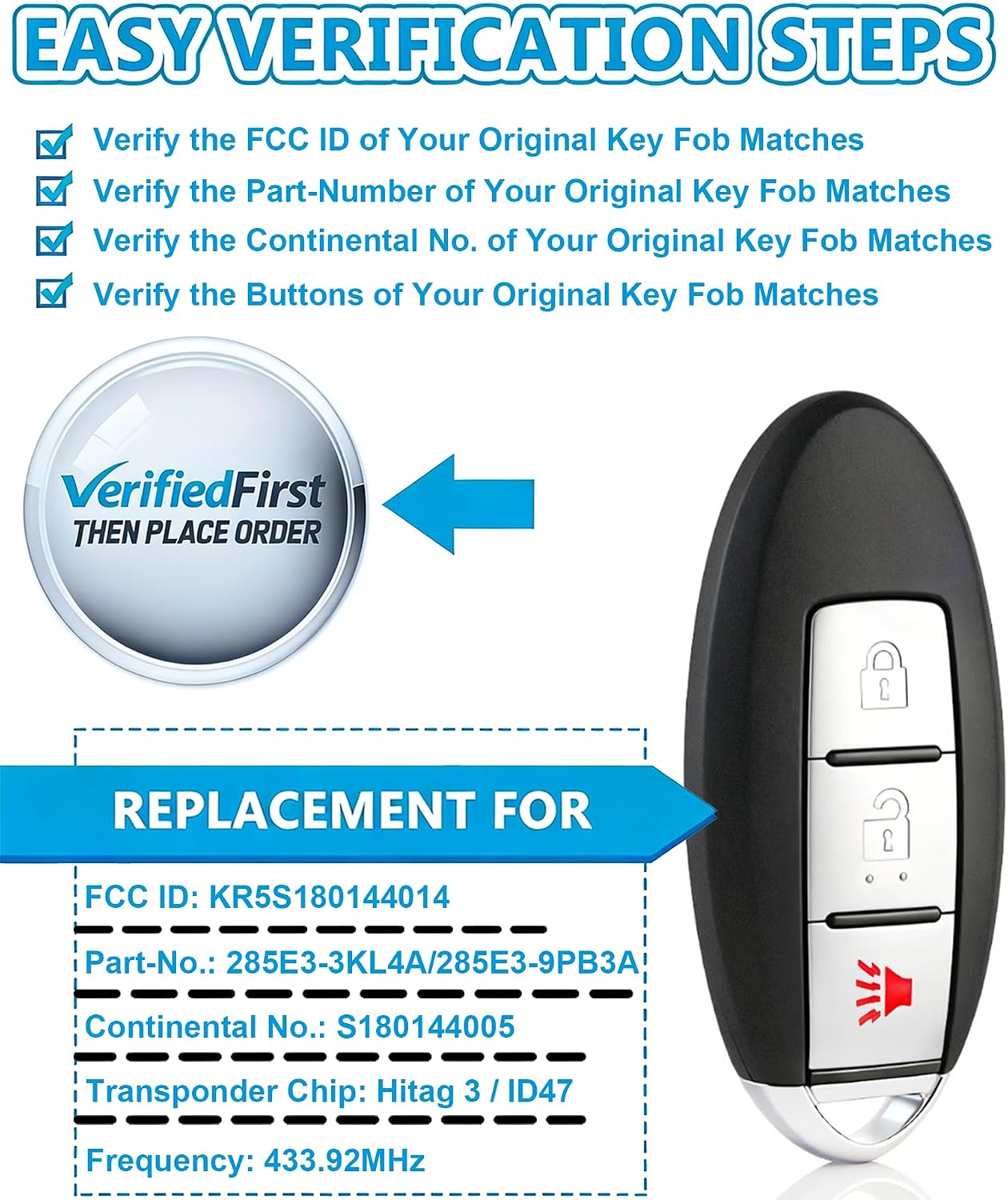 Smart Key Fob for Nissan Pathfinder 2013-2016, Alliskeys Proximity Remote Control Key Fob Compatible wtih Nissan Pathfinder Murano Titan 2013-2016 KR5S180144014 285E3-9PB3A S180144005