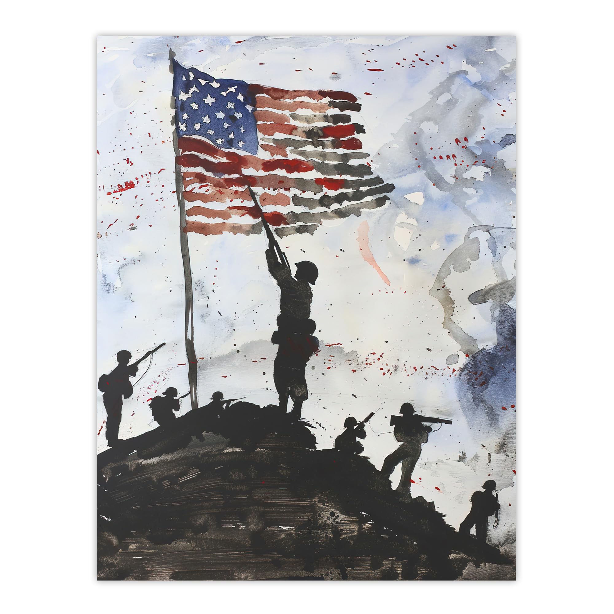 Artery8 Iwo Jima WWII Soldiers American Flag Watercolour Man Cave Extra Large XL Wall Art Poster Print