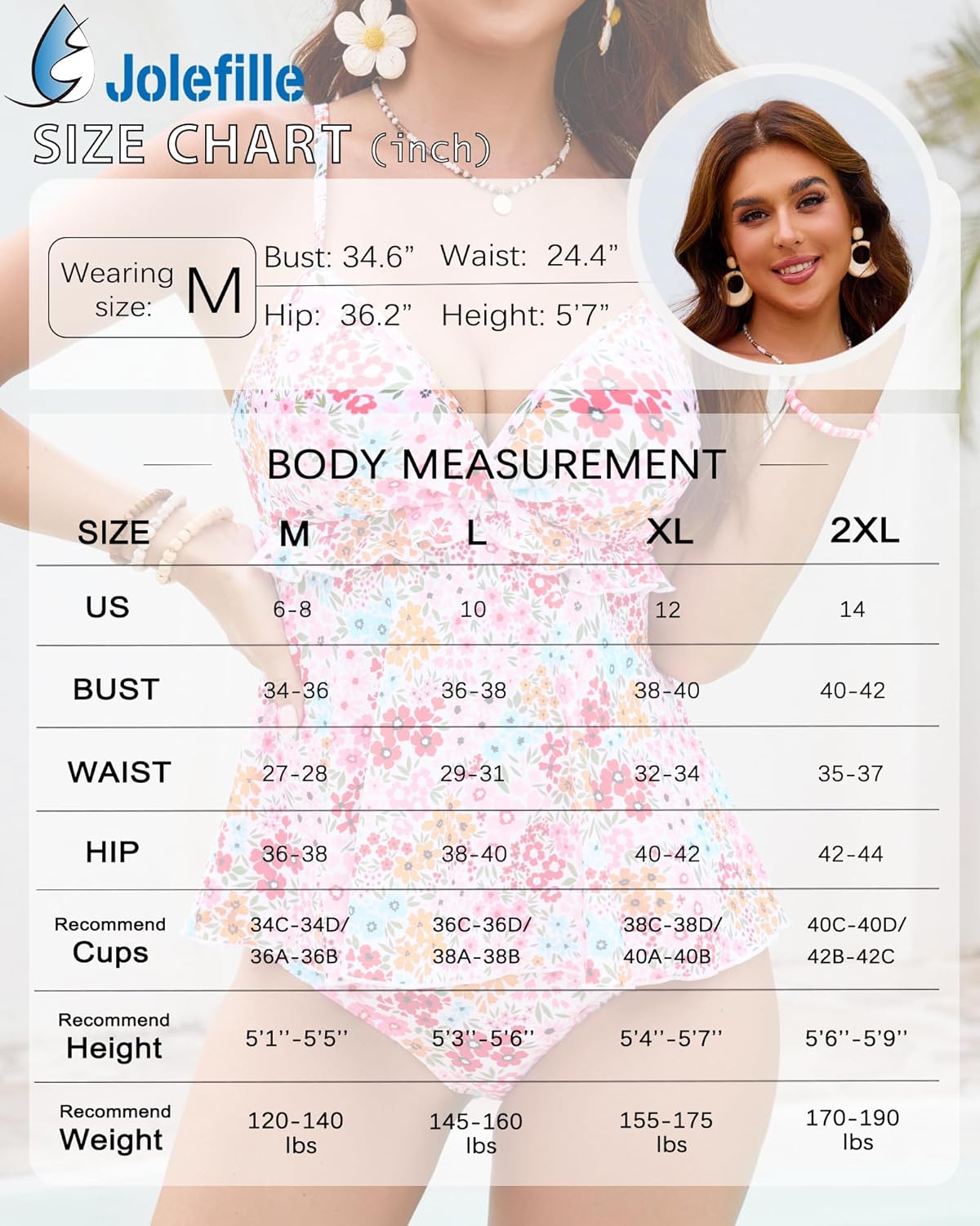 Jolefille Tankini Swimsuits for Women Tummy Control Two Piece Bathing Suit Flowy Top High Waisted Modest Swimwear Cute Floral - Image 6