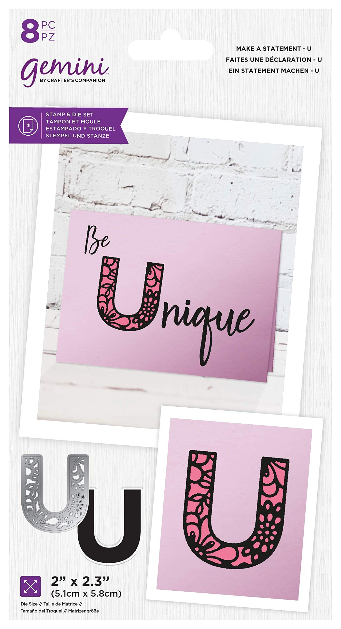 Crafter's Companion Gemini-Decorative Alphabet Stamp & Die Set-Make A Statement-U, Silver, One Size