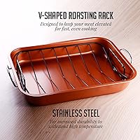 Vista 2 de OVENTE Stainless Steel Roasting Pan with V-Shape Rack and Carving Set, 15x11.75 Inch Nonstick Roaster Tray, Oven & Dishwasher Safe Bakeware Dish for
