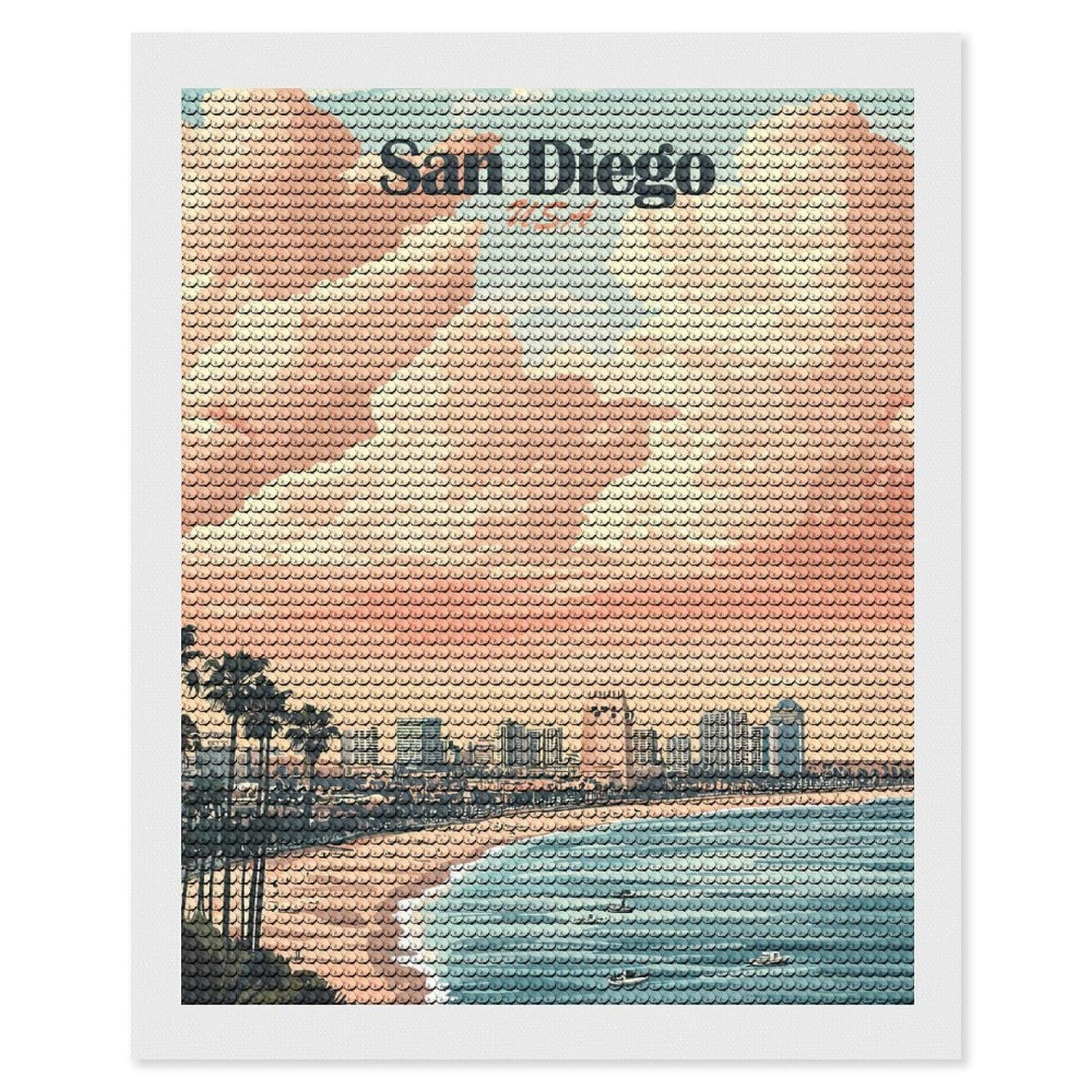 Junmoney San Diego Skyline Sunset Diamond Art Kit 16"x20", Gift Idea, for Family Craft Time, Mindful Craft Activity, Boho Decor, Relaxing DIY Hobby