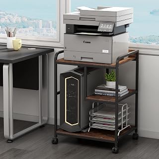 Fannova 22x18 Inch Large Mobile Printer Stand with Wheels, 3-Tier PC Tower Cart & Shredder Shelf for Home Office - Rustic Brown