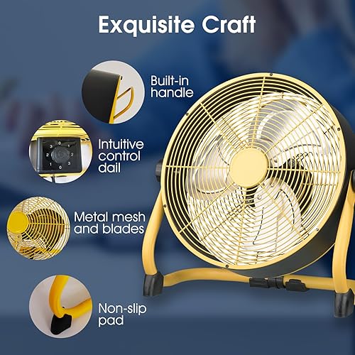 Miniatura 4 de Ventilador de piso de 12 pulgadas de alta velocidad, ventiladores industriales de metal resistentes con 3 velocidades, ventilador portátil con