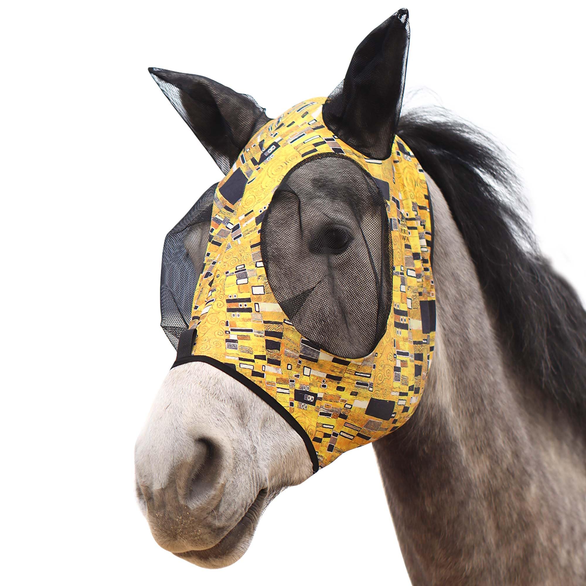 Harrison HowardSuper Comfort Stretchy Fly Mask Large Eye Space with UV Protection Soft on Skin with Breathability Golden Shape M
