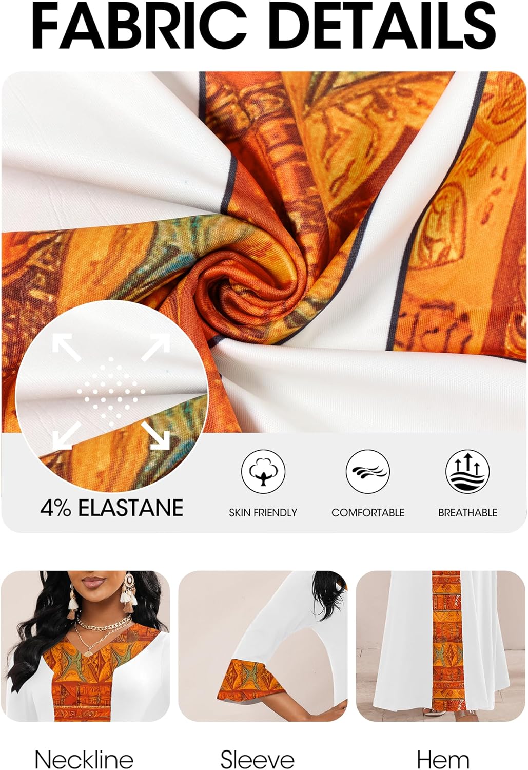 FANDEE Elegant Maxi Long V-Neck Casual Dress for Women, Bell Sleeve African Print Dresses for Cocktail Party(M-3XL) - Image 8