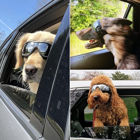 NAMSAN Dog Goggles Medium to Large Dog UV Sunglasses Windproof Anti-Dust Snowproof Pet Glasses with Elastic Straps